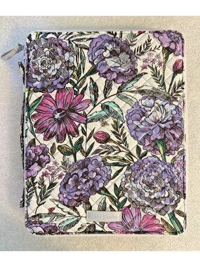 Vera Bradley Quilted Travel Tablet Case Zip Around Purple Flowers Ladybugs 12x9"